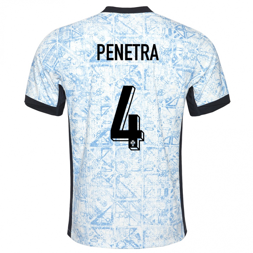 Kids Football Portugal Alexandre Penetra #4 Cream Blue Away Jersey 24-26 T-Shirt