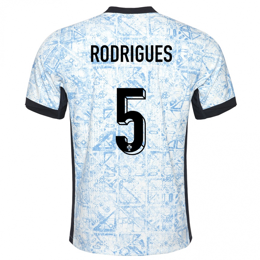 Kids Football Portugal Rafael Rodrigues #5 Cream Blue Away Jersey 24-26 T-Shirt