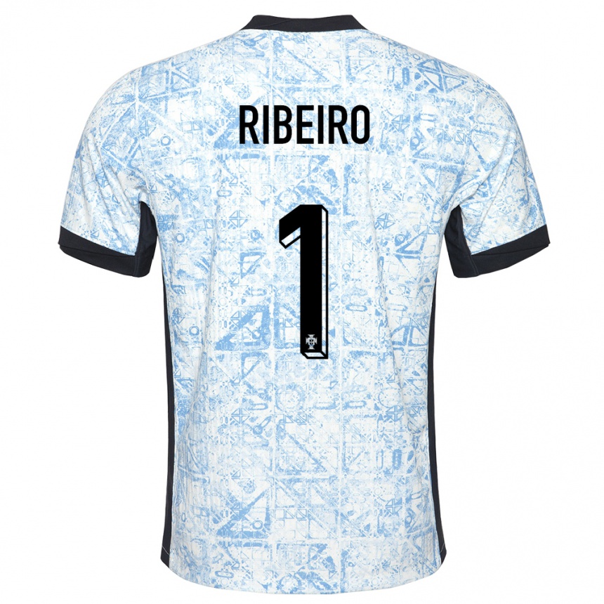 Kids Football Portugal Goncalo Ribeiro #1 Cream Blue Away Jersey 24-26 T-Shirt