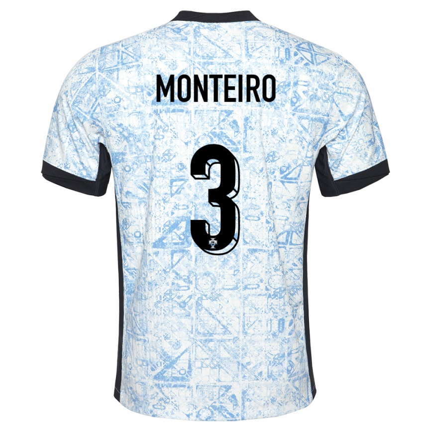 Kids Football Portugal Diogo Monteiro #3 Cream Blue Away Jersey 24-26 T-Shirt