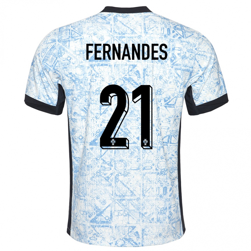 Kids Football Portugal Mateus Fernandes #21 Cream Blue Away Jersey 24-26 T-Shirt