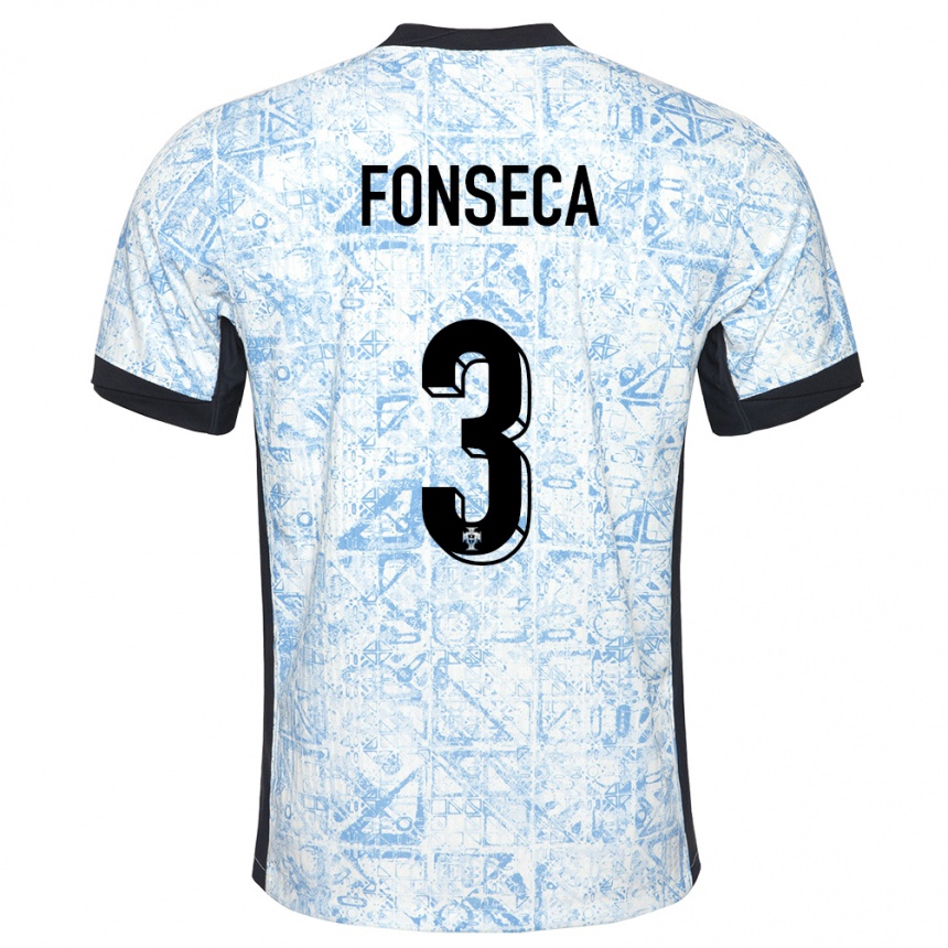 Kids Football Portugal Joao Fonseca #3 Cream Blue Away Jersey 24-26 T-Shirt