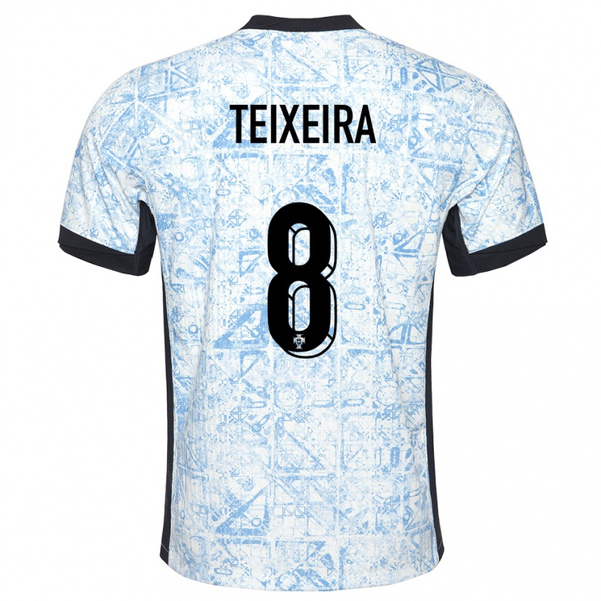 Kids Football Portugal Joao Teixeira #8 Cream Blue Away Jersey 24-26 T-Shirt