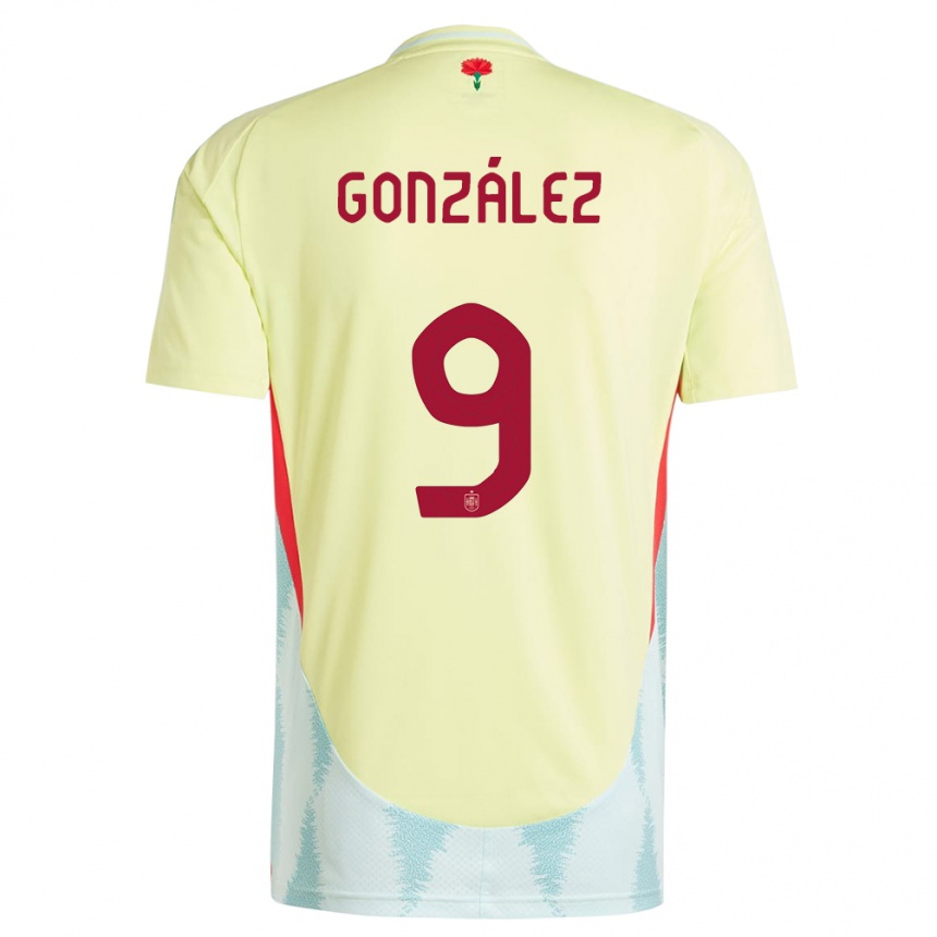 Kids Football Spain Esther Gonzalez #9 Yellow Away Jersey 24-26 T-Shirt