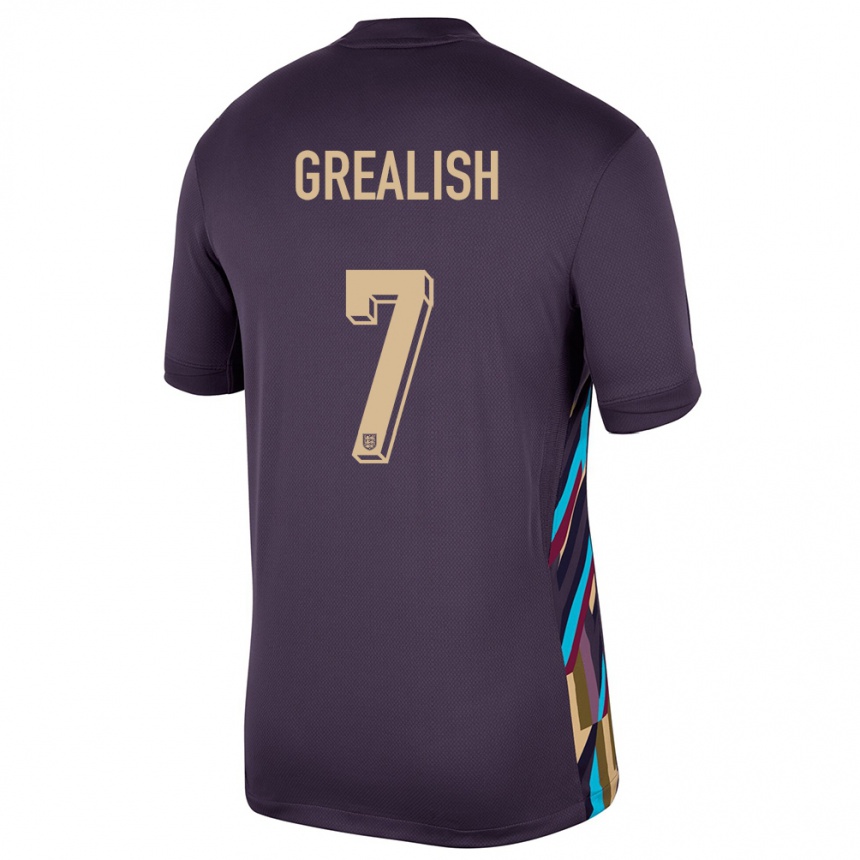 Kids Football England Jack Grealish #7 Dark Raisin Away Jersey 24-26 T-Shirt