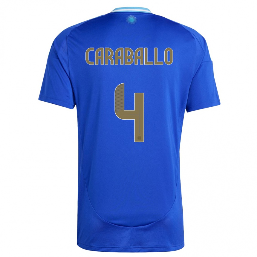 Kids Football Argentina Brian Caraballo #4 Blue Away Jersey 24-26 T-Shirt