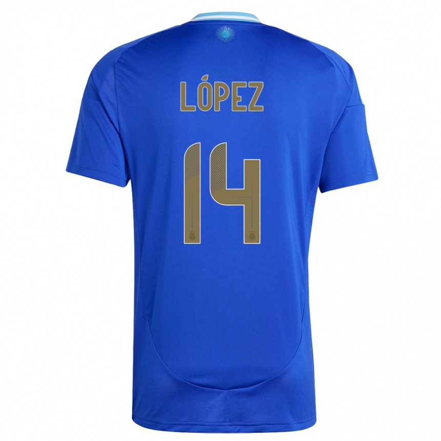 Kids Football Argentina Lautaro Lopez #14 Blue Away Jersey 24-26 T-Shirt