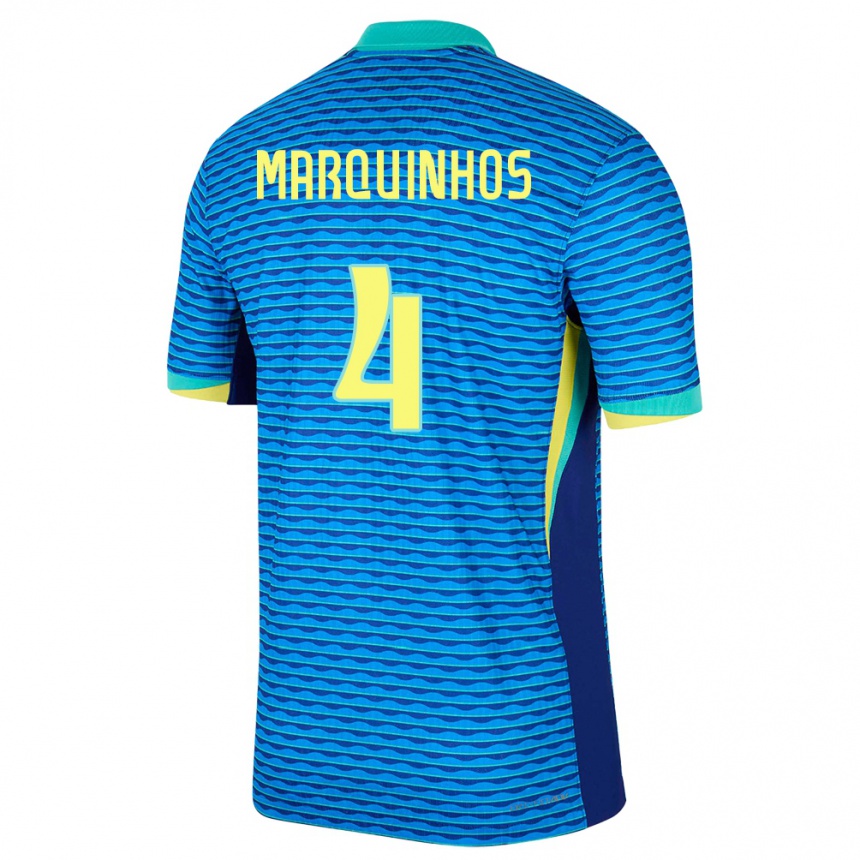 Kids Football Brazil Marquinhos #4 Blue Away Jersey 24-26 T-Shirt