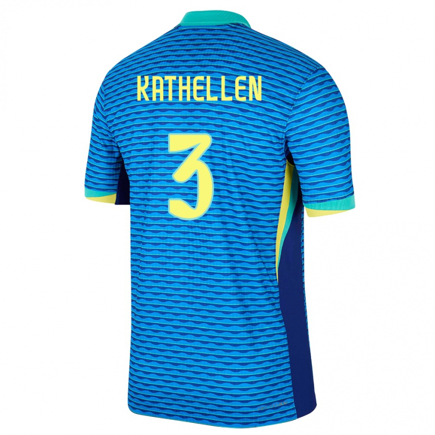 Kids Football Brazil Kathellen #3 Blue Away Jersey 24-26 T-Shirt