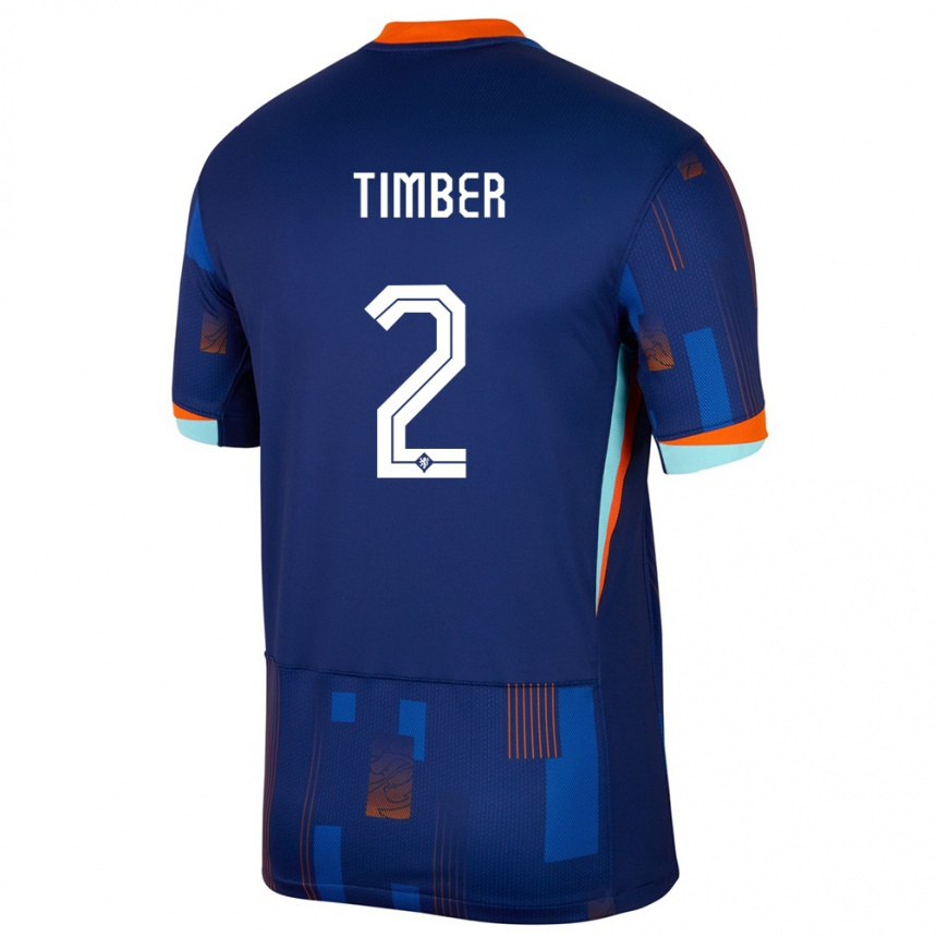 Kids Football Netherlands Jurrien Timber #2 Blue Away Jersey 24-26 T-Shirt