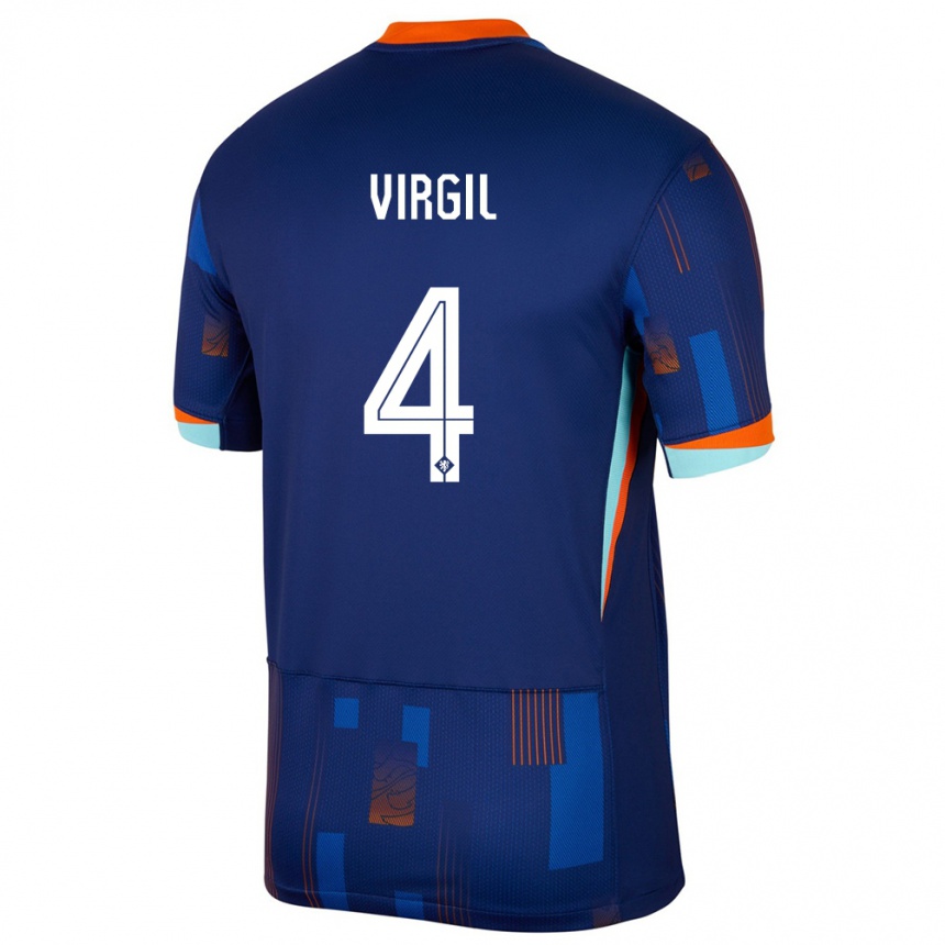 Kids Football Netherlands Virgil Van Dijk #4 Blue Away Jersey 24-26 T-Shirt