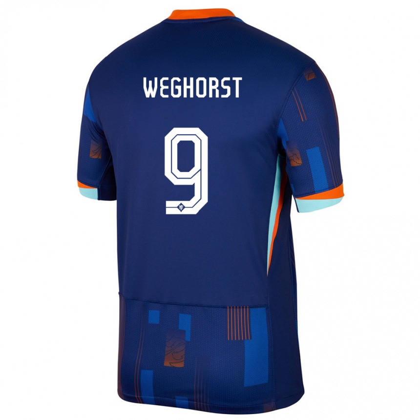 Kids Football Netherlands Wout Weghorst #9 Blue Away Jersey 24-26 T-Shirt