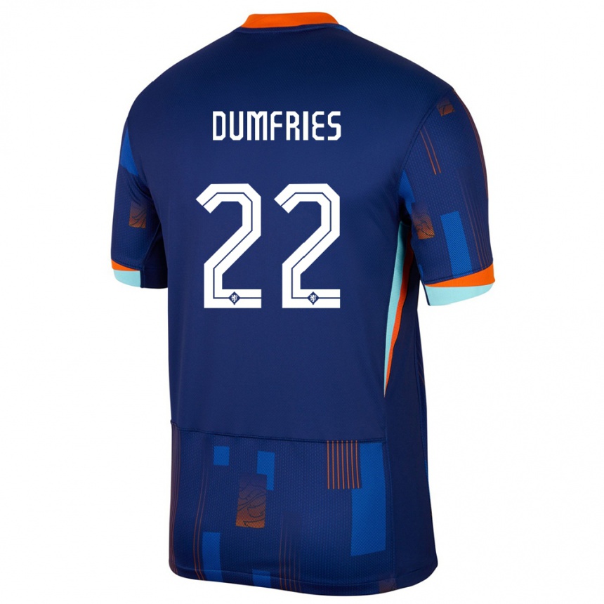 Kids Football Netherlands Denzel Dumfries #22 Blue Away Jersey 24-26 T-Shirt