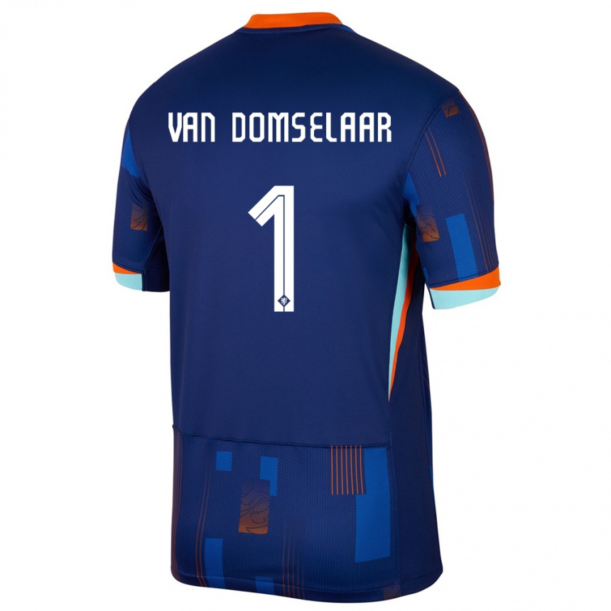 Kids Football Netherlands Daphne Van Domselaar #1 Blue Away Jersey 24-26 T-Shirt