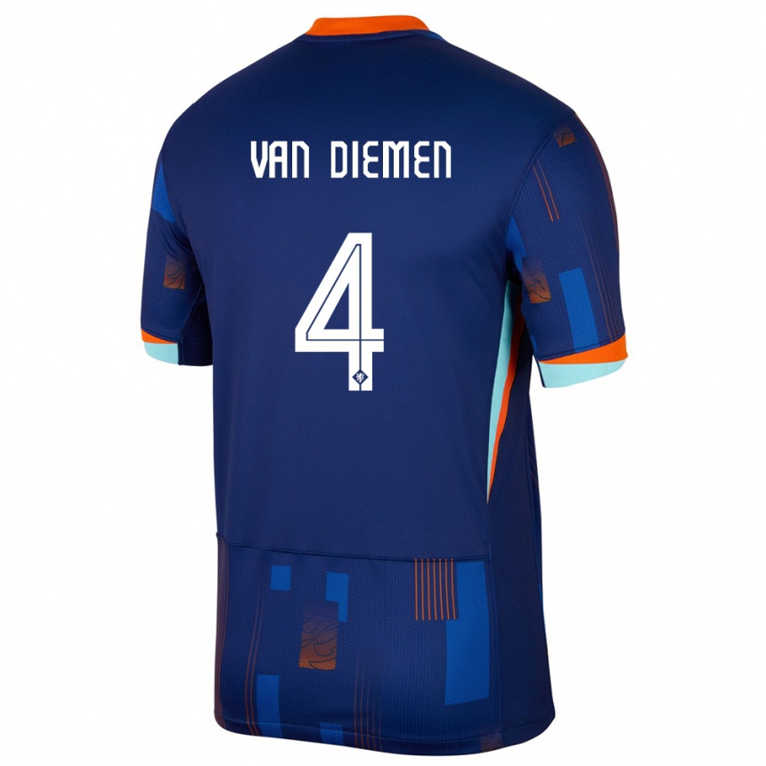 Kids Football Netherlands Samantha Van Diemen #4 Blue Away Jersey 24-26 T-Shirt