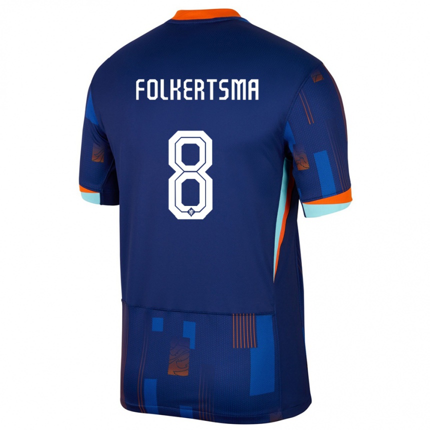 Kids Football Netherlands Sisca Folkertsma #8 Blue Away Jersey 24-26 T-Shirt