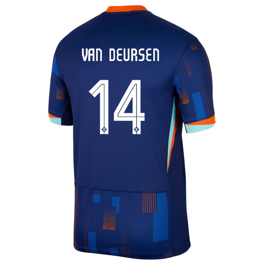 Kids Football Netherlands Eva Van Deursen #14 Blue Away Jersey 24-26 T-Shirt