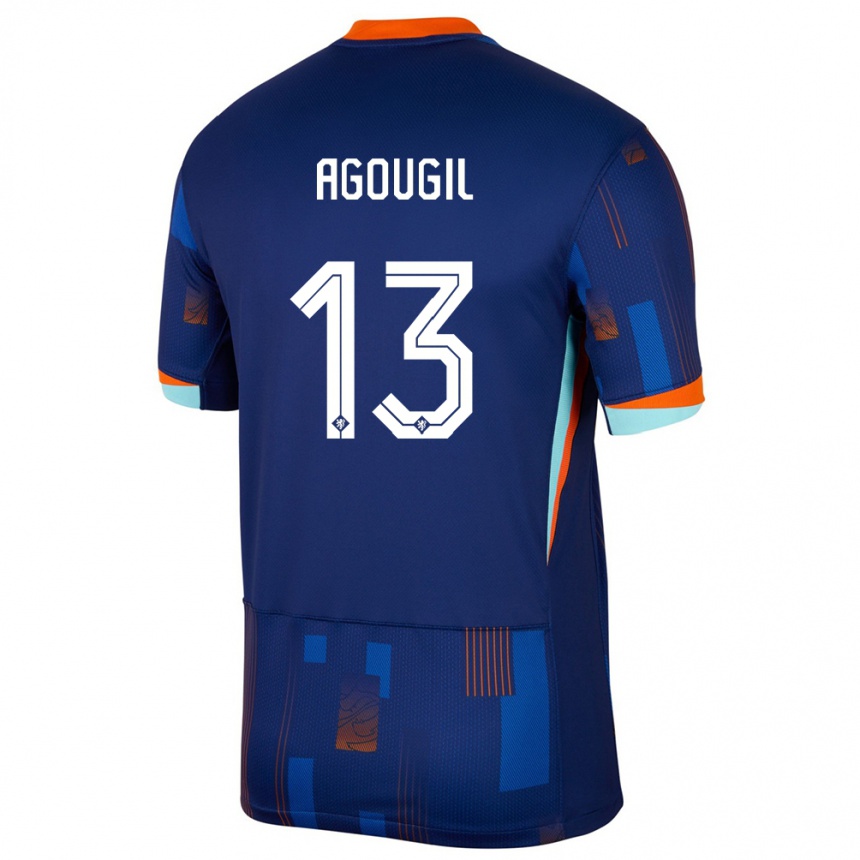 Kids Football Netherlands Oualid Agougil #13 Blue Away Jersey 24-26 T-Shirt