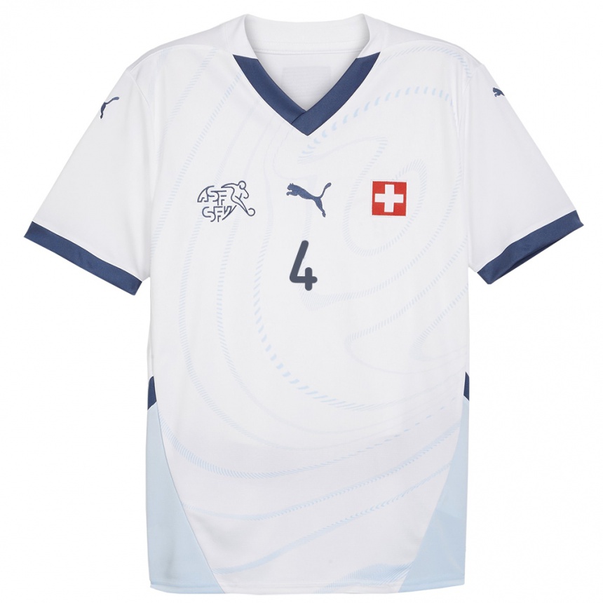 Kids Football Switzerland Nico Elvedi #4 White Away Jersey 24-26 T-Shirt