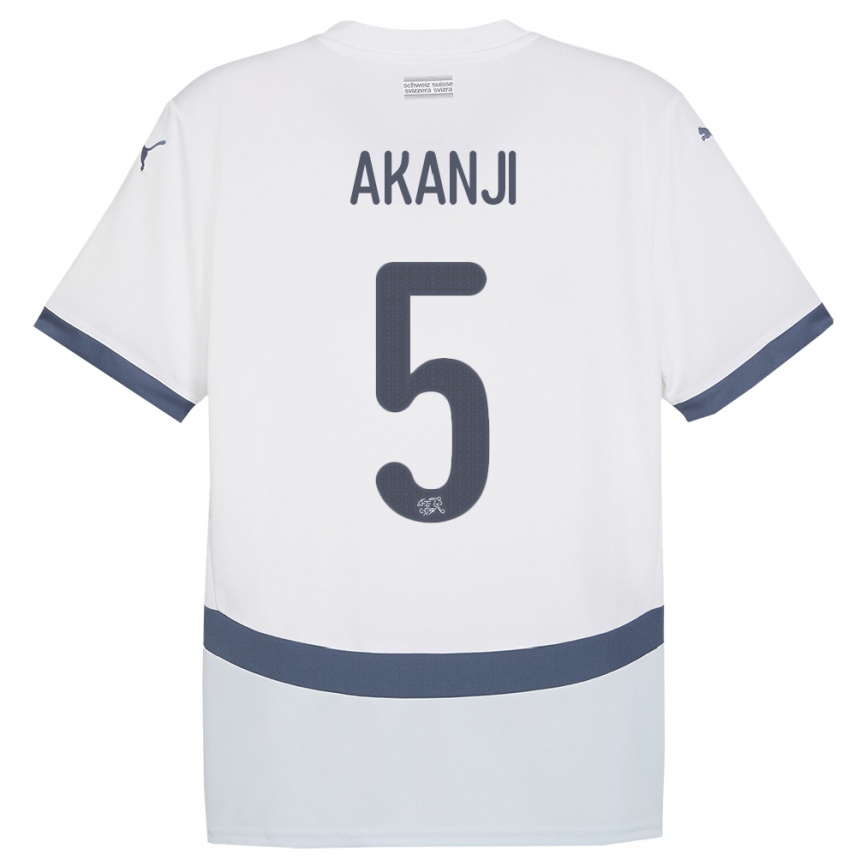 Kids Football Switzerland Manuel Akanji #5 White Away Jersey 24-26 T-Shirt