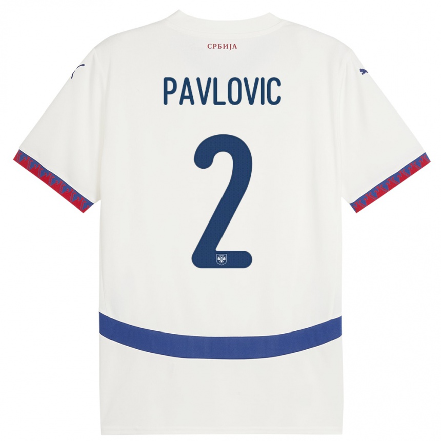 Kids Football Serbia Strahinja Pavlovic #2 White Away Jersey 24-26 T-Shirt