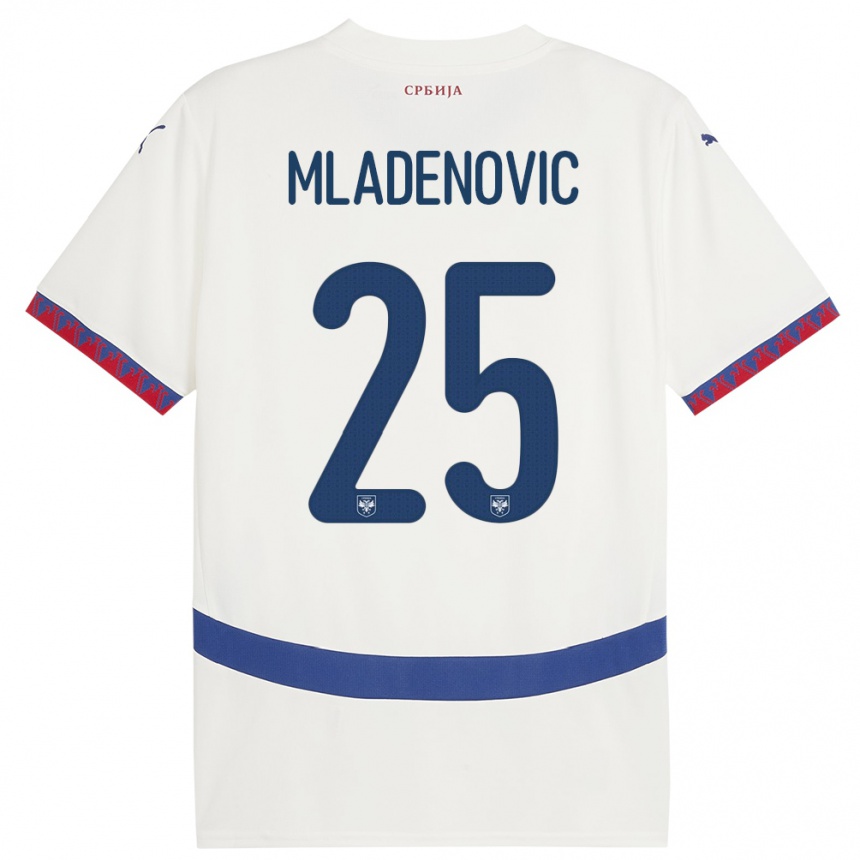 Kids Football Serbia Filip Mladenovic #25 White Away Jersey 24-26 T-Shirt