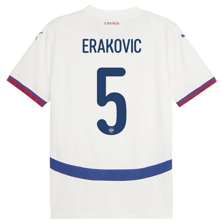 Kids Football Serbia Strahinja Erakovic #5 White Away Jersey 24-26 T-Shirt