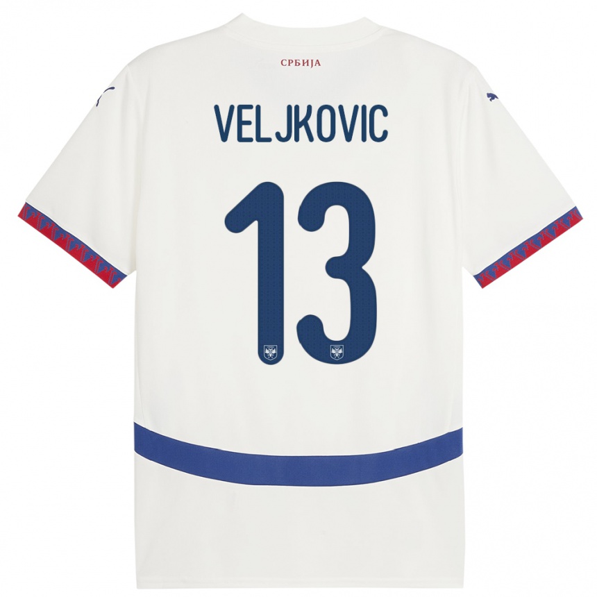 Kids Football Serbia Milos Veljkovic #13 White Away Jersey 24-26 T-Shirt