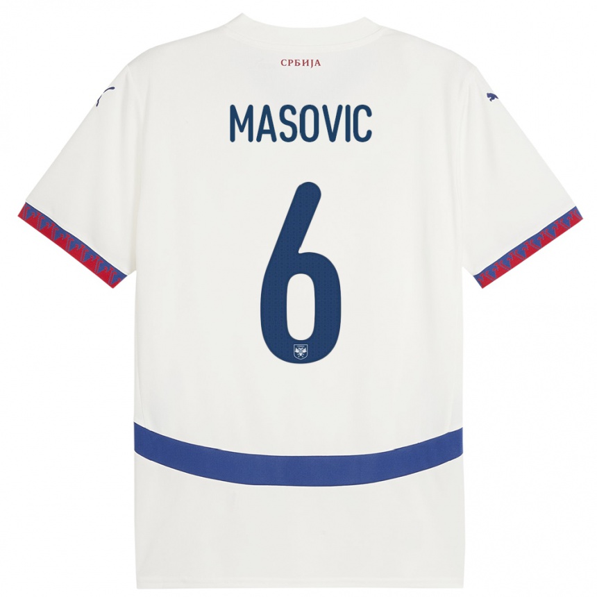 Kids Football Serbia Erhan Masovic #6 White Away Jersey 24-26 T-Shirt