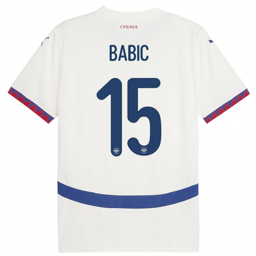 Kids Football Serbia Srdjan Babic #15 White Away Jersey 24-26 T-Shirt