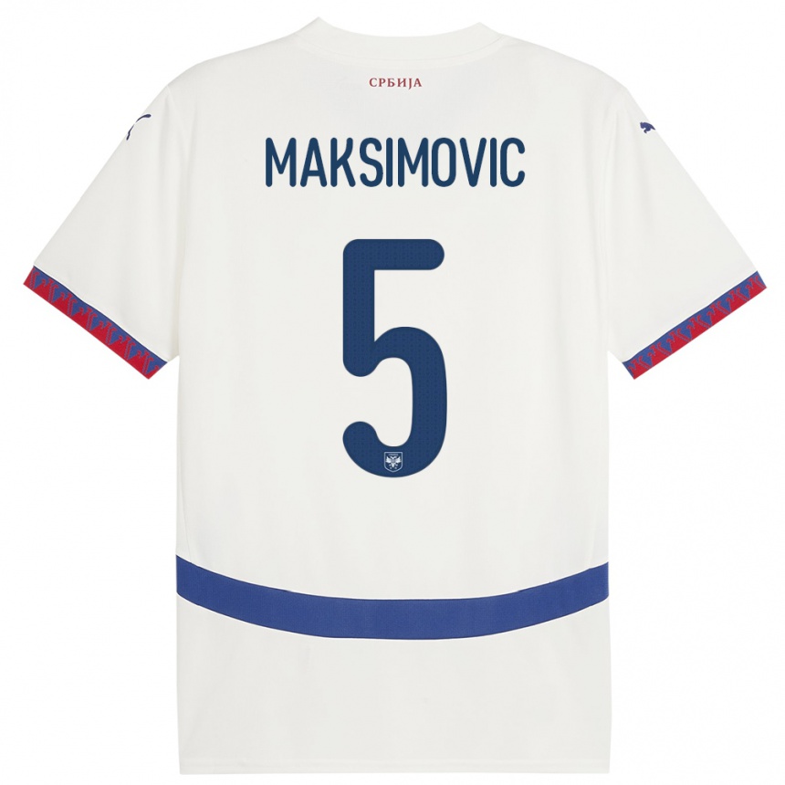 Kids Football Serbia Nemanja Maksimovic #5 White Away Jersey 24-26 T-Shirt