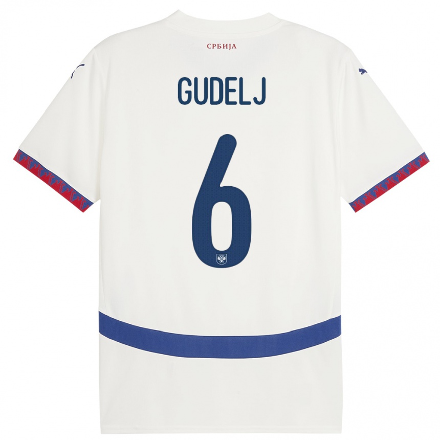 Kids Football Serbia Nemanja Gudelj #6 White Away Jersey 24-26 T-Shirt