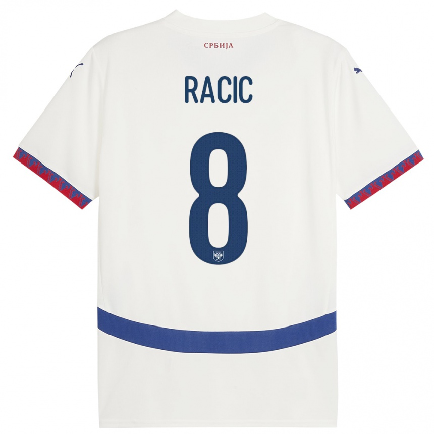 Kids Football Serbia Uros Racic #8 White Away Jersey 24-26 T-Shirt