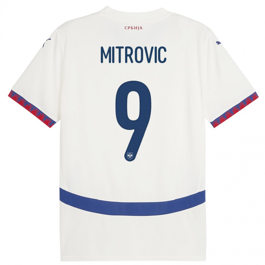 Kids Football Serbia Aleksandar Mitrovic #9 White Away Jersey 24-26 T-Shirt