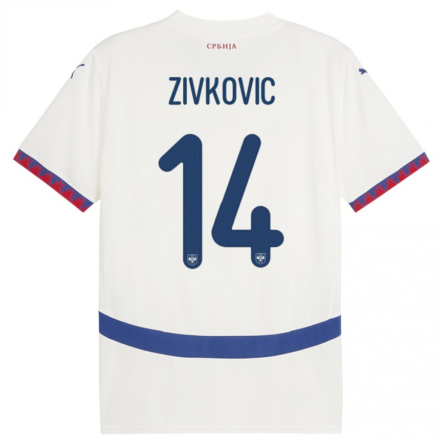 Kids Football Serbia Andrija Zivkovic #14 White Away Jersey 24-26 T-Shirt