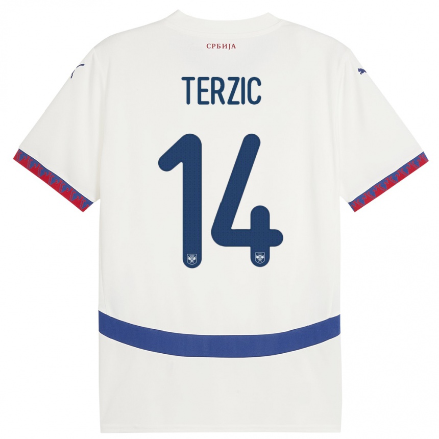 Kids Football Serbia Aleksa Terzic #14 White Away Jersey 24-26 T-Shirt