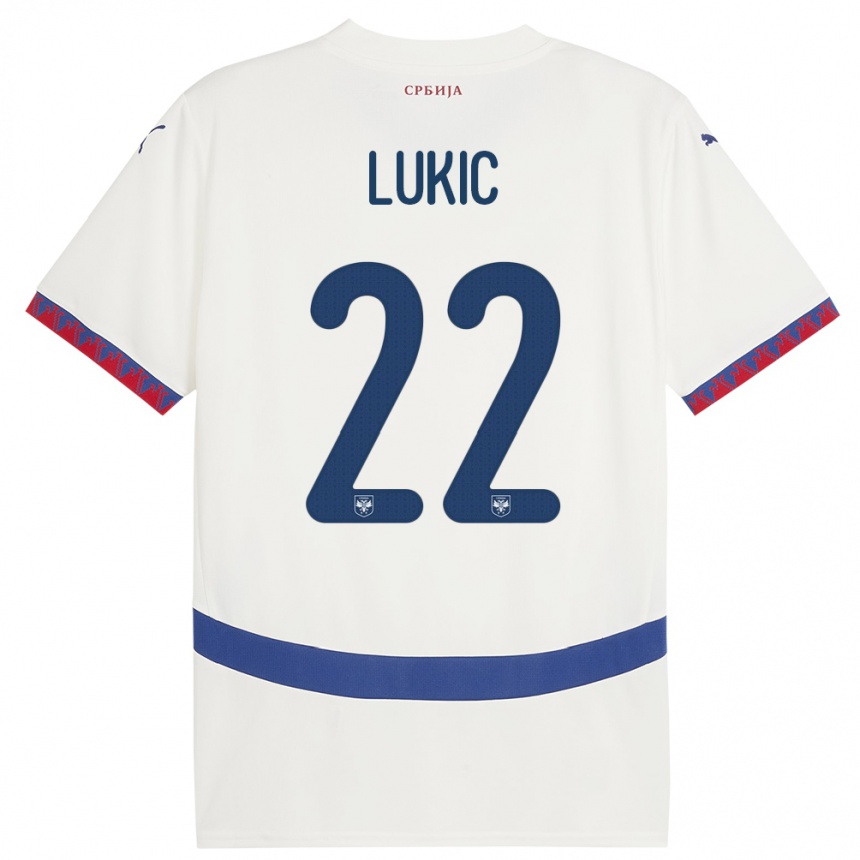 Kids Football Serbia Sasa Lukic #22 White Away Jersey 24-26 T-Shirt