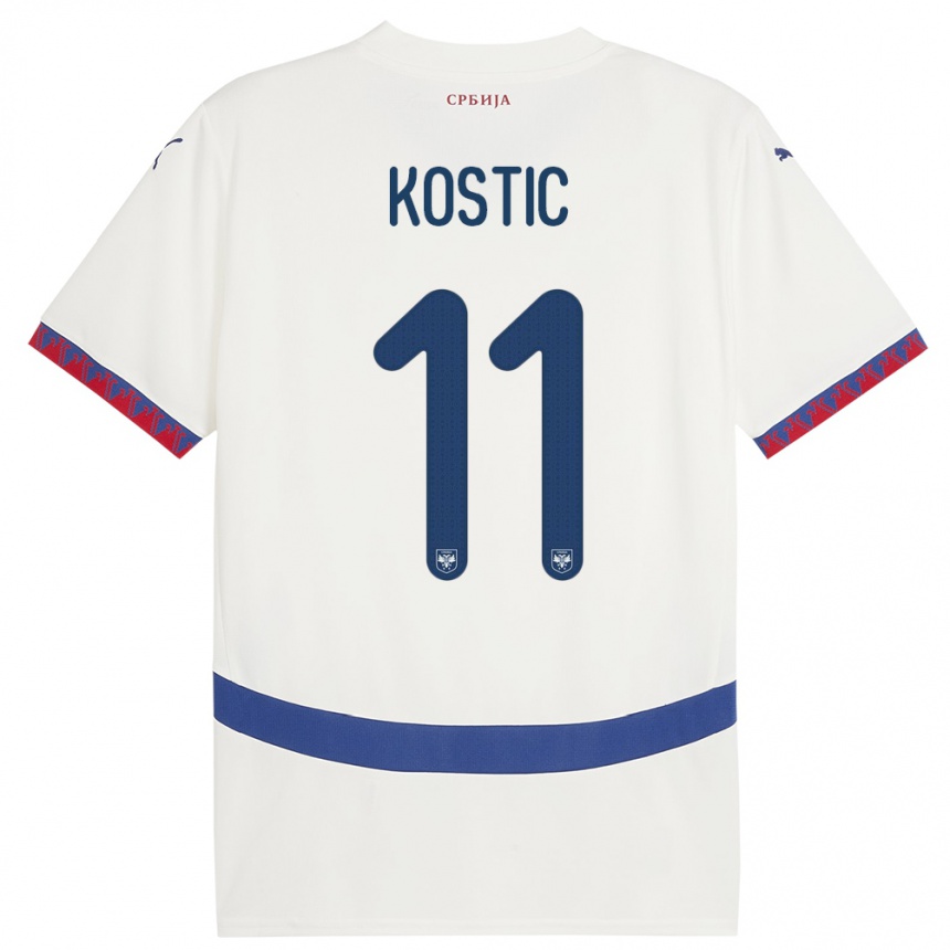 Kids Football Serbia Filip Kostic #11 White Away Jersey 24-26 T-Shirt