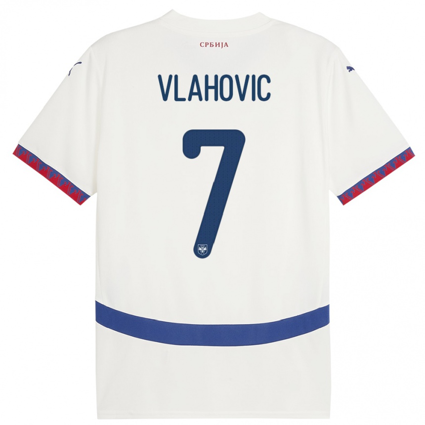 Kids Football Serbia Dusan Vlahovic #7 White Away Jersey 24-26 T-Shirt