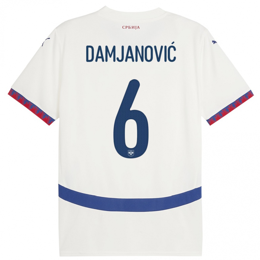 Kids Football Serbia Nevena Damjanovic #6 White Away Jersey 24-26 T-Shirt