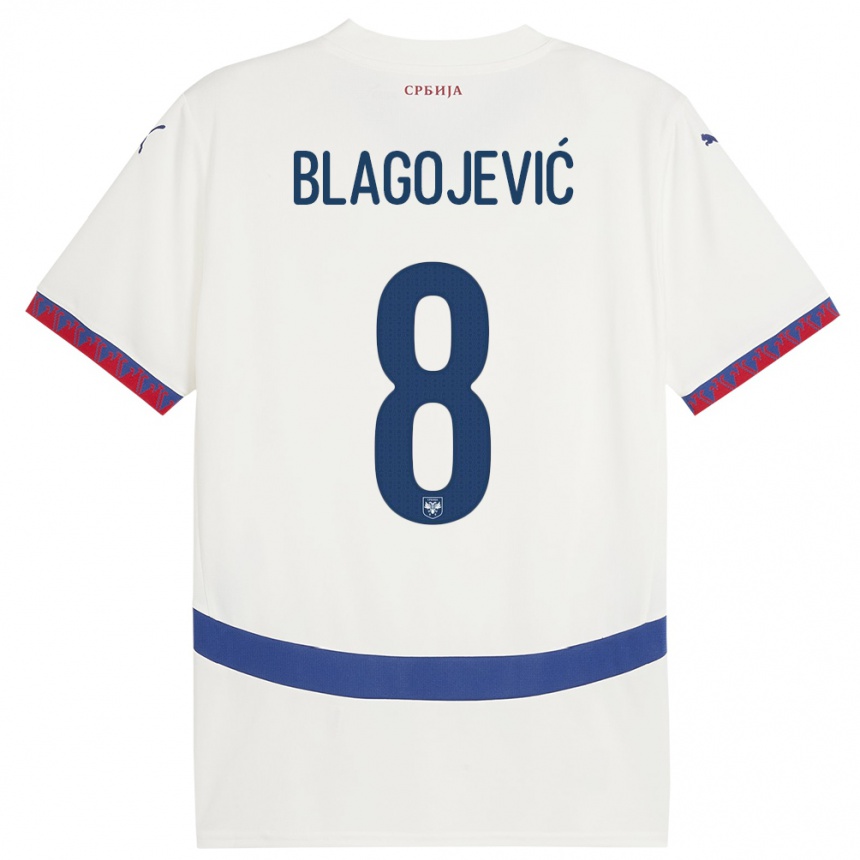 Kids Football Serbia Dina Blagojevic #8 White Away Jersey 24-26 T-Shirt