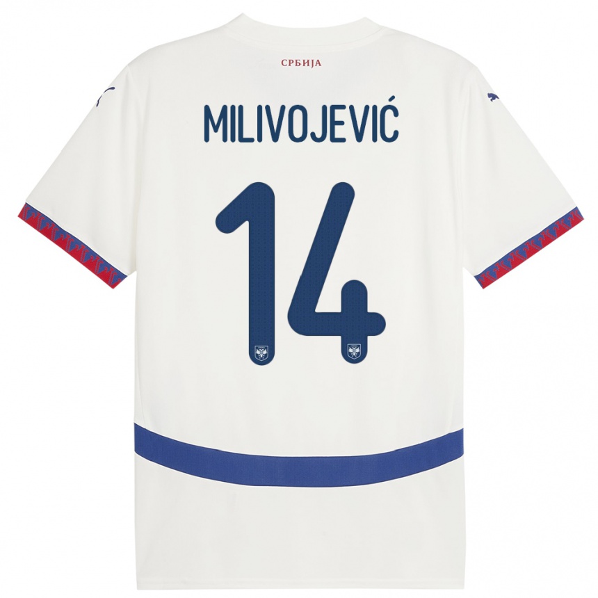 Kids Football Serbia Vesna Milivojevic #14 White Away Jersey 24-26 T-Shirt