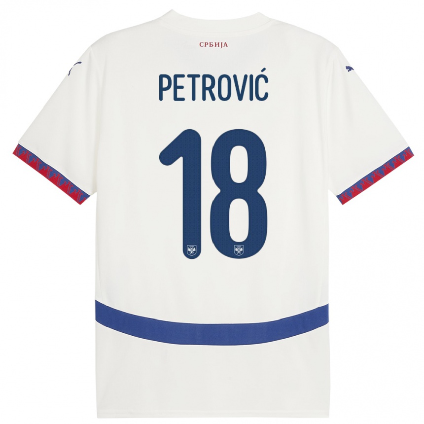 Kids Football Serbia Emilija Petrovic #18 White Away Jersey 24-26 T-Shirt