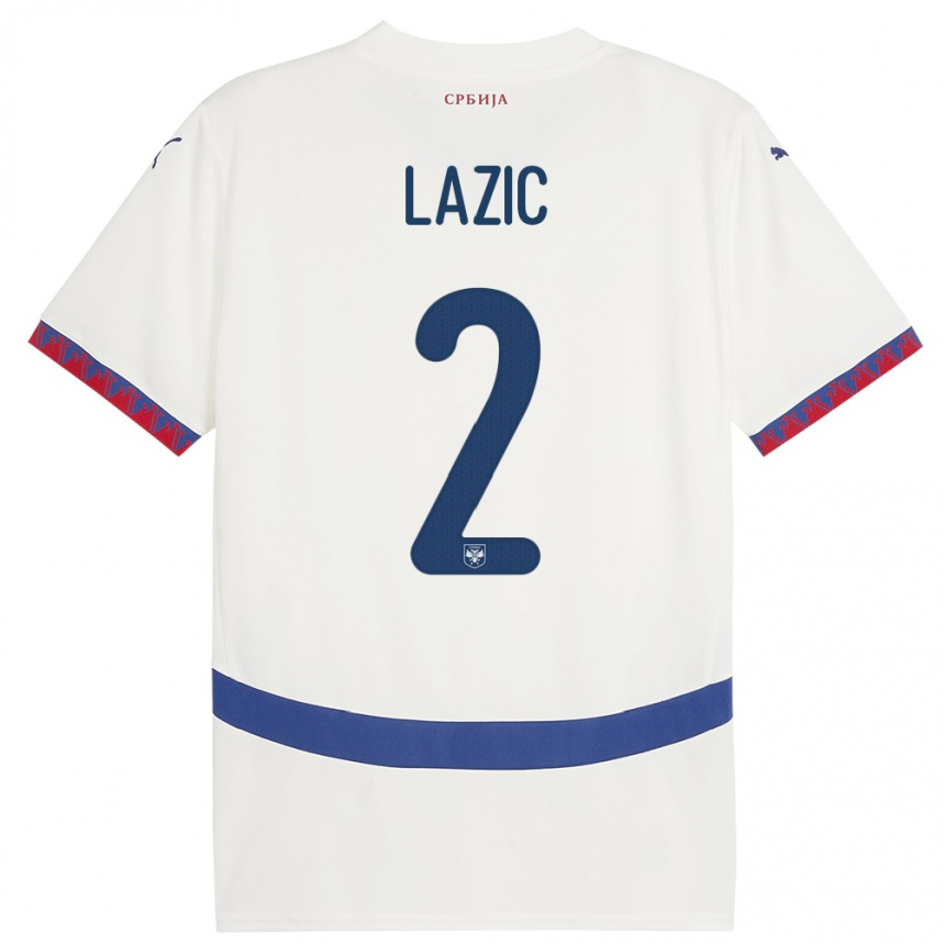 Kids Football Serbia Uros Lazic #2 White Away Jersey 24-26 T-Shirt