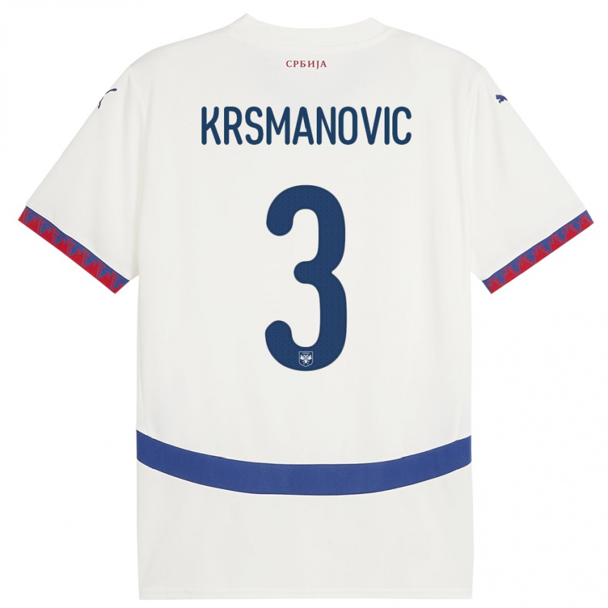 Kids Football Serbia Nemanja Krsmanovic #3 White Away Jersey 24-26 T-Shirt