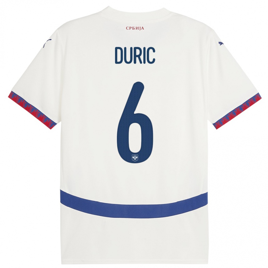 Kids Football Serbia Andrej Duric #6 White Away Jersey 24-26 T-Shirt