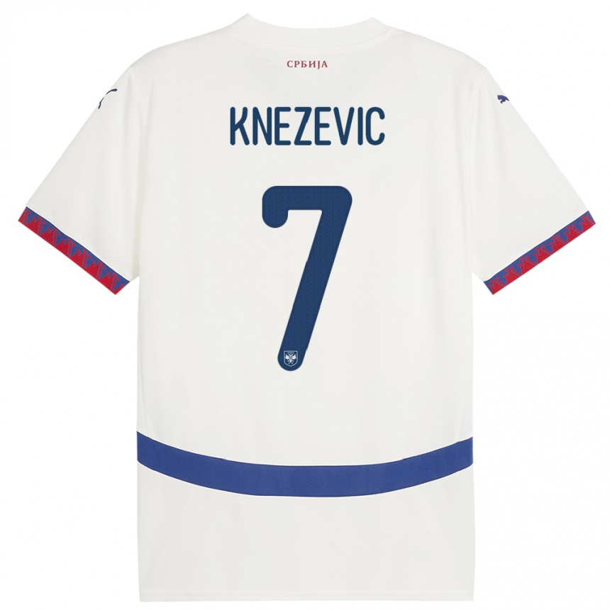 Kids Football Serbia Nikola Knezevic #7 White Away Jersey 24-26 T-Shirt