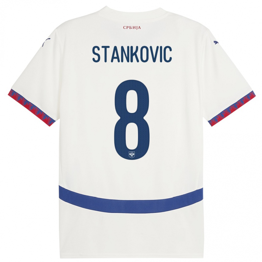 Kids Football Serbia Nikola Stankovic #8 White Away Jersey 24-26 T-Shirt