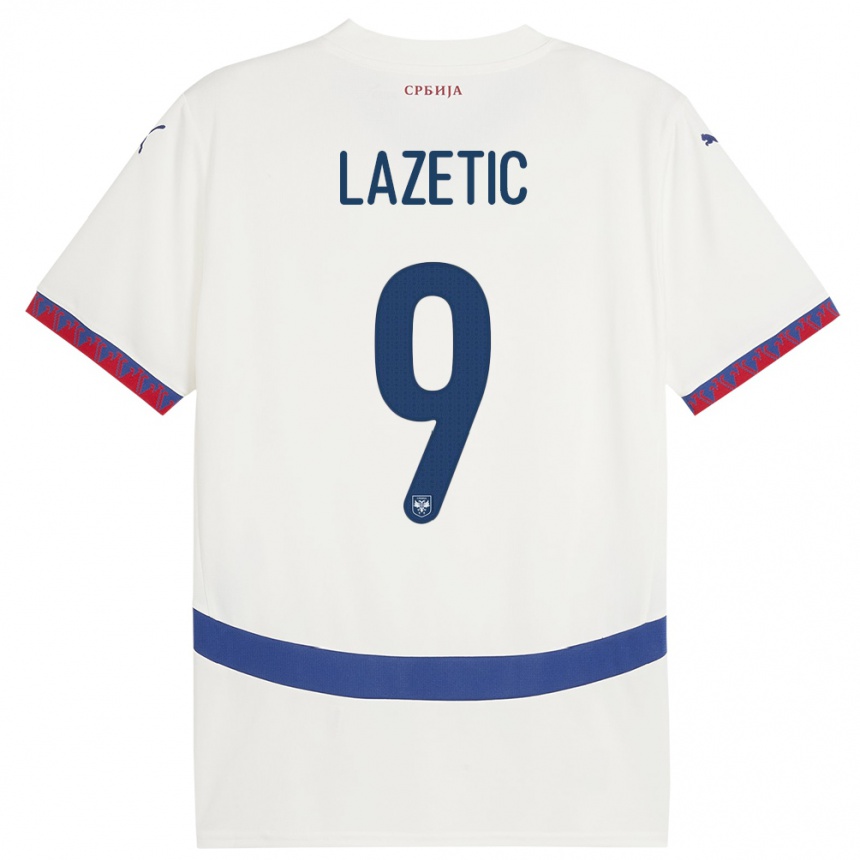 Kids Football Serbia Marko Lazetic #9 White Away Jersey 24-26 T-Shirt