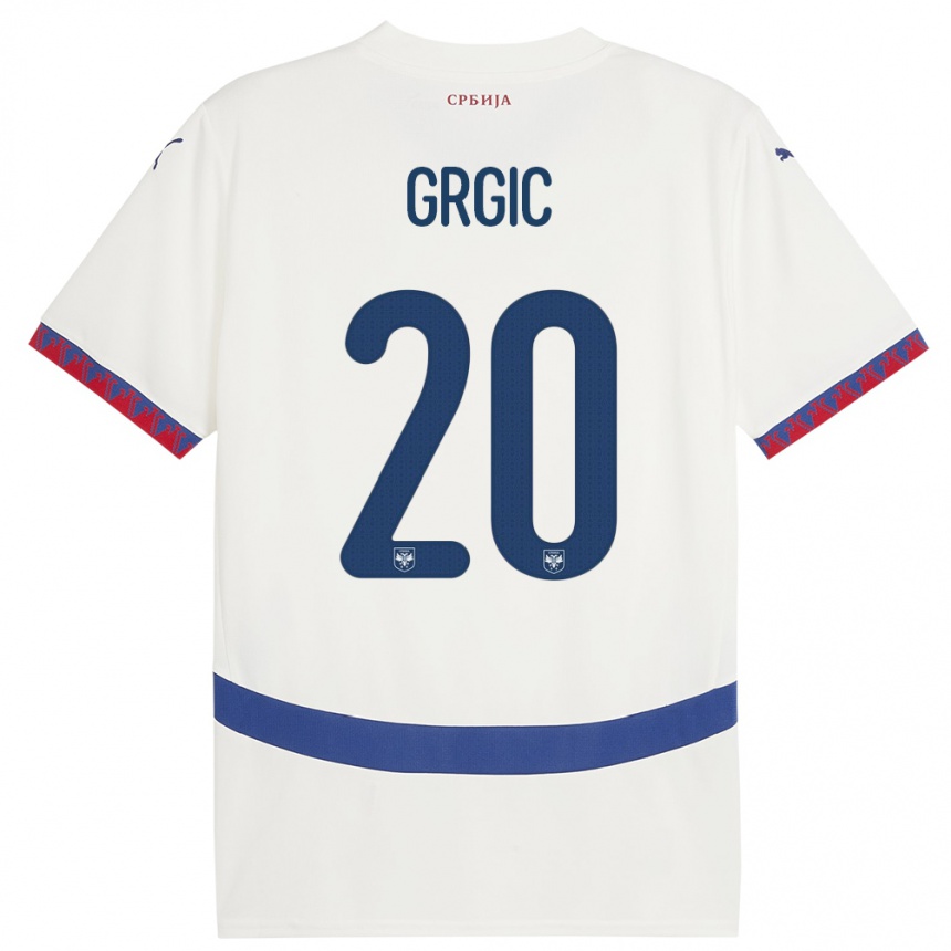 Kids Football Serbia Dario Grgic #20 White Away Jersey 24-26 T-Shirt